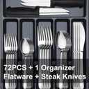 73-Piece Silverware Set with Organizer, Pleafind Stainless Steel Silverware Sets for 12, Cutlery Utensil Sets with Steak Knives, Include Forks Spoons Knives  Silverware Organizer, Dishwasher Safe