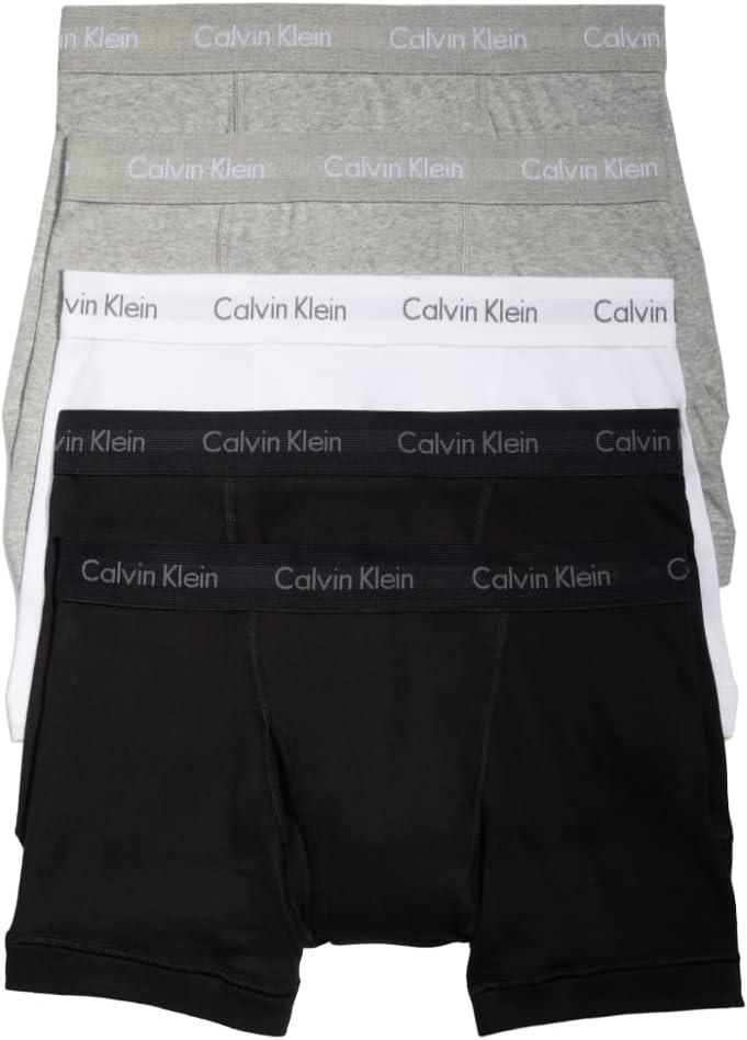 Calvin Klein Men's Cotton Classics 5-Pack Trunk (Large, 2 Black, 2 Grey Heather, 1 White)