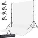Photo Background Support System with 10 x 10ft Backdrop Stand Kit,10 x12ft 100% White Cotton Muslin Backdrop,Clamp,Carry Bag for Photography Video Studio