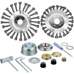6 Inch+8 Inch Steel Wire Rotary Brush Cutter Trimmer Head, Weeds Blade Cutter with Universal Adapter Kit Compatible with Most Straight-Shaft String Trimmer & Brush Cutter & Weed Eater