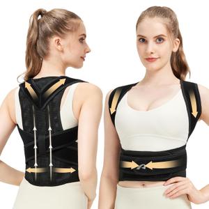 Posture Corrector for Women and Men, Full Back Brace Support Adjustable Lightweight Back Brace for Neck Shoulder & Upper Back Pain Relief, Improve Posture Correct Hunchback Slouching Kyphosis Back Pain XXL (Black)