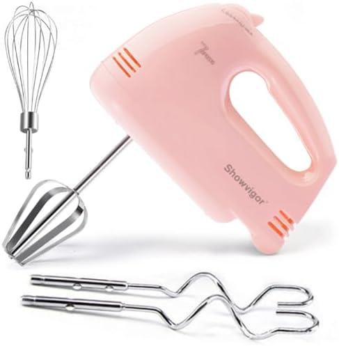 Handmixer Electric Handheld - 7 Speed Portable Kitchen Mixer Electric, Food Beater for Whipping Mixing Cookies Cakes Eggs, Pink