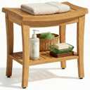 OTSUN Teak Shower Bench Seat - 20" Solid Wood Stool Waterproof Teakwood Shower Bench Chair with Storage Shelf 500 Lbs Capacity for Bathroom, Indoor & Outdoor Use