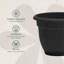 Bloem Ariana 12" Plastic Self-Watering Planter, Black, 2-Pack | Self-watering disk at the bottom of each pot that acts as a water wick and reservoir for optimal plant health
