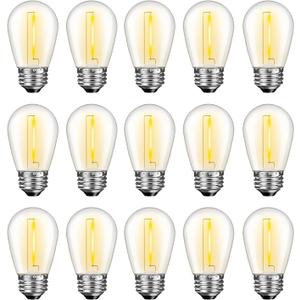 GvvooHome LED S14 Replacement Light Bulbs for Outdoor String Lights, 1W Shatterproof Edison Light Bulbs for Outside Patio Garden, E26 Standard Base, Dimmable, 2200K Warm White, 21Pack