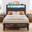 OLEVS Twin Bed Frame with LED Light Storage Headboard and Charging Station Type C, Metal Platform Bed Twin Size,No Box Spring Needed, Noise Free, Easy Assembly