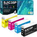 SJIC35P Ink Cartridge 4-Pack Remanufactured for SJIC35P-BK SJIC35P-C SJIC35P-M SJIC35P-Y Replacement for ColorWorks C6500 C6000 C6500AU C6000AU Series Color InkJet Printer Ink (4-Pack, PBK/C/M/Y)