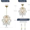 Bestier Gold Modern Pendant Chandelier Crystal Raindrop Lighting Ceiling Light Fixture Lamp for Dining Room Bathroom Bedroom Livingroom entryway 1 E26 Bulbs Required D13 in x H16 in