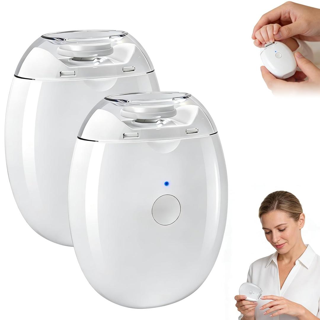 2 x 2Pcs Universal Automatic Fingernail Grinder,Portable Electric Nail Clipper,360 Silent Auto Fingernail Cutter and Polishing with LED Light and 3 Speeds for Whole Family