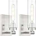 Emak Modern Wall Lights, Brushed Nickel Sconces with Clear Glass Shade, 2 Light Bathroom Vanity Light for Bathroom, Mirror, Living Room, Bedroom, Gallery, WS086-BN-CG-2PK