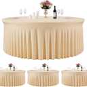4 Pack 132 Inch Champagne Round Tablecloth, Circle Stretch Table Cloths for 6 FT Tables, Wrinkle Free Round Table Skirt for Wedding Birthday Photography Social Events Engagement Party Decorations