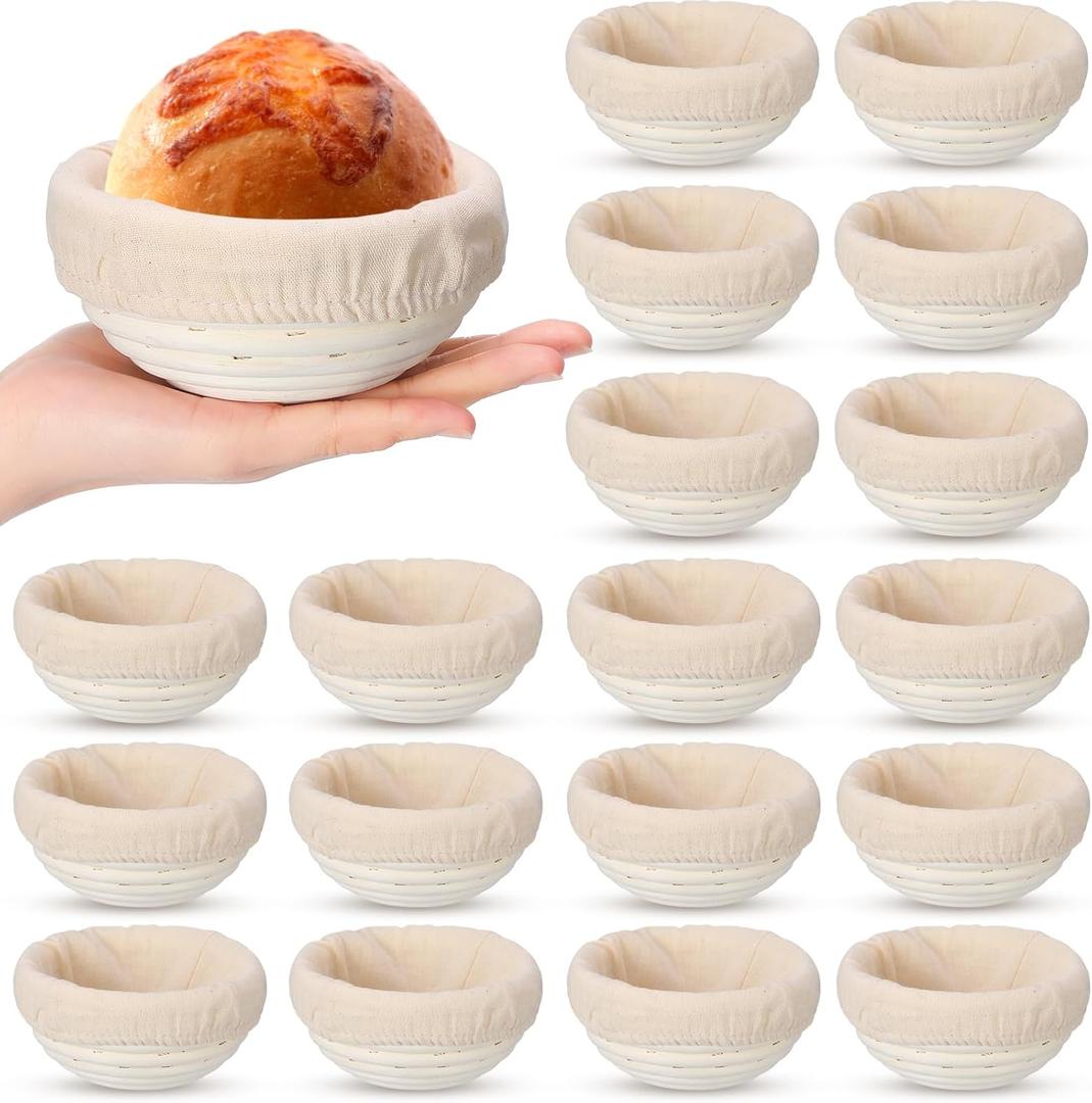 20 Pcs Bread Proofing Basket 5 Inch Banneton Round Dough Sourdough Basket Set Rattan Bakery Baking Bowl with Linen Liner Bread Making Supplies for Baking Starter and Home Bakers