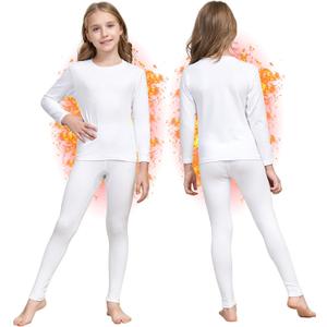 HEROBIKER Girls Thermal Underwear Set Ultra Soft Fleece Lined Kids Long Johns Top Bottom Thermals Kids Base Layer Winter Warm (Large, White)