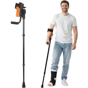 Dyna-Living Ergonomic Forearm Crutches for Adults Adjustable Forearm Rotates 10-90 Degrees, Walking Crutch with Anti-Drop Cuff, 10-Level Adjustable Height, Folding Crutch for Travel (Single Unit)