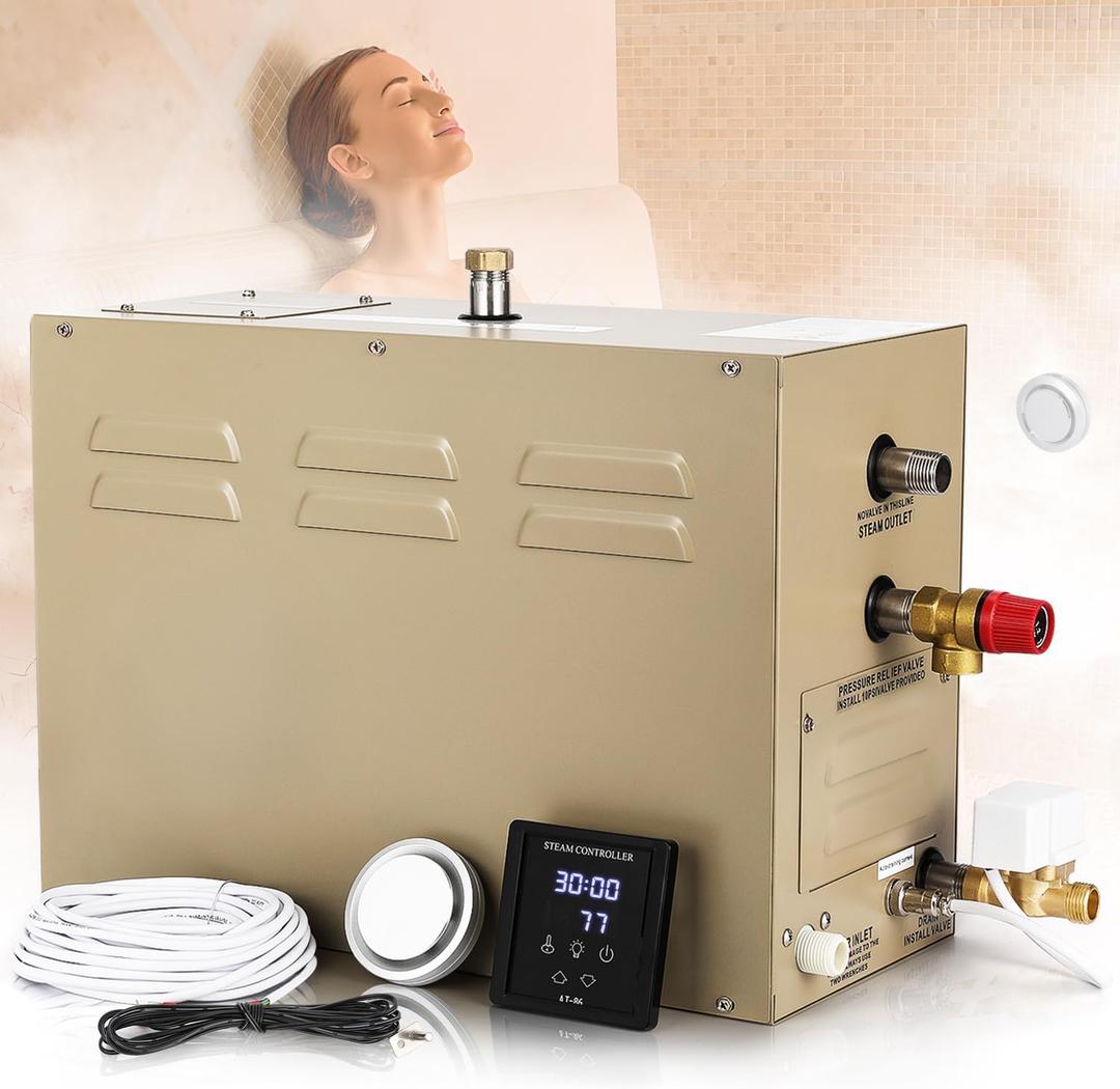 Steam Shower Generator Kit 9KW for Bath Sauna SPA, Aromatherapy Steam Head, Self-draining System, LED Touchscreen Controller, 12-Hour Timer 77-131 for 318CBFT/9m Room