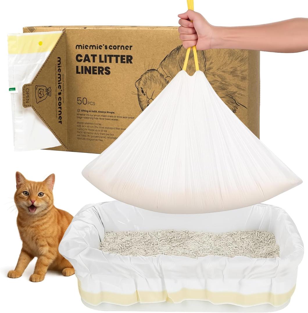 Cat Litter Box Liners 37 x 18, Jumbo Drawstring Litter Bags, Heavy-Duty Tear-Resistant, Fit Large & Medium Litter Boxes up to 30 lbs Compatible (50 PCS | 350 Days | $0.07/day) (50 PCS)