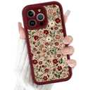 RUMDEY Retro Flower Floral Phone Case for iPhone 16 Pro Max 6.9", Cute Aesthetic Vintage Pattern Design Burgundy Wine Red Case Women Girly Cover Full Camera Lens Protective Shockproof Soft TPU Funda