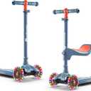 Lascoota 2-in-1 Kids Kick Scooter with Seat, 3 Wheel Scooter, Blue | Four-Position Adjustable Handlebar and Removable Seat Provide a Comfortable Fit for Toddlers and Young Kids, Sky Blue