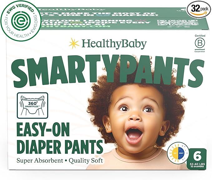 SmartyPants Pull Up Style Diapers | EWG Verified Safe & Plant-Based | Quilted 360 Waistband, Super Absorbent for Overnight Leak Protection | Training Pants by HealthyBaby | Size 6 (32 -40Lbs)