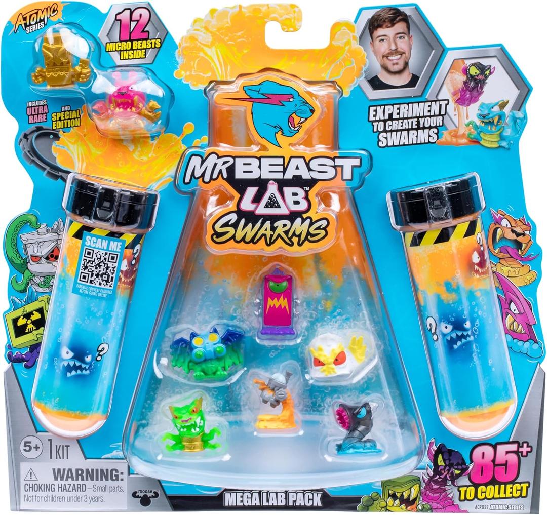 MrBeast Lab Swarms Series 2, Atomic Series 12 Pack  Crab Cat, Add Water, Shake The Test Tube and Reveal 2 of 12, 1-inch (2.5 cm) MrBeast Swarms Collectible Micro Beasts. 85+ to Collect!