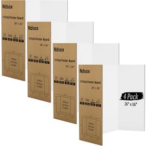 Ndsox 4 Pack 26" x 16" White Trifold Poster Board Medium Size Corrugated Tri Fold Project Poster Boards Science Fair Display Posterboards for Business Presentations, Event Displays, Art Exhibitions