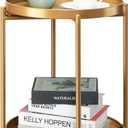 danpinera 2-Tier End Table, Outdoor Side Table Metal Round Side Table with Removable Tray, Small Folding Accent Table, Anti-Rust Nightstand for Bedroom Balcony Patio Living Room (Gold)