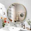 FARMER 24 Inch Gold Circle Mirror, Round Bathroom Mirror, Vanity Mirror with Metal Frame, Brushed Wall Mirror for Bathroom, Bedrooms, Entryways, Living Rooms, Vanity, Hallway