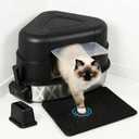 Stainless Steel XXL Corner Cat Litter Box with Lid, Enclosed Hidden Space Saving Design, High Sided Cat Toilet Covered Litter Pan for Large Cats, Black