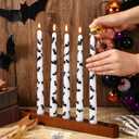 Lounsweer 6 Pcs Halloween Bat Candles 10 Inch White Taper Candlesticks with Black Bat Prints, Dissolvable Real Wax Candles for Halloween Ghost Party Table Decoration