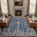 8'x10' Area Rugs Washable: Oriental Soft Area Rug for Living Room Bedroom No Shedding - Low Pile Thin Carpet Rug for Dining Room Non Slip - Boho Vintage Rug for Home Decor - Navy Blue
