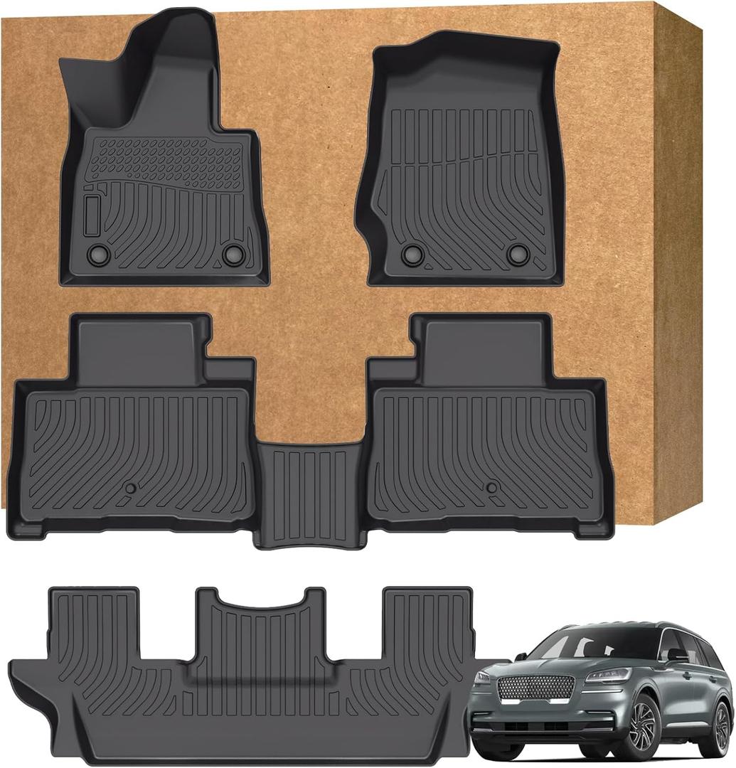 Floor Mats for Lincoln Aviator 2020-2025 6 Passenger (Not Fit for 7-Passenger), TPE Waterproof Non-Slip All Weather Protection Custom