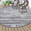 HEBE Round Outdoor Rug 8' Waterproof for Patios Clearance, Reversible Plastic Straw Rug Camping Carpet, Indoor Outdoor Area Rugs Patio Mats for RV,Picnic,Backyard,Deck,Balcony,Porch (Stripe/Grey)
