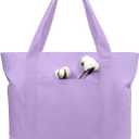 TOPDesign 1-Pack Canvas Tote Bag with an External Pocket, Reusable Grocery Shopping Bag, Top Zipper Closure, Daily Essentials (Lavender)