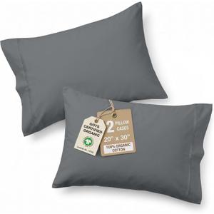 LANE LINEN 100% Organic Cotton Pillow Cases Queen Size Set of 2 (20"x30") - Cotton Pillowcases - Soft Black Pillow Case Set - Queen Pillowcase Pack of 2 - Charcoal