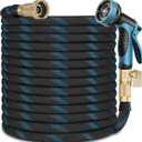 Garden Hose 100 ft, Leak Proof, Kink-Free Water Hose with 10 Function Spray Nozzle, Lightweight, Flexible, Fabric Portable Hose for Gardening, Blue