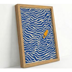 Framed Abstract Ocean Wave Wall Art 8x10 Coastal Wall Decor Picture Modern Minimalist Surfboard Print Beach Theme Picture for Bathroom Bedroom Living Room Ready to Hang Natural Wood Frame