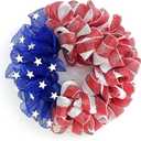 26 Inch Mesh Patriotic Front Door Wreath, 4th July Independence Day Wreath for Summer America Patriotic Flag Burlap Farmhouse Decor, Memorial Day Americana Front Window Hanging Decor (Pink-blue)