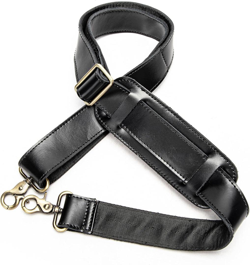 NIUCUNZH Genuine Leather Shoulder Strap, Bag Strap Replacement, 60 inches Long, Adjustable with Comfortable Pad (Black)