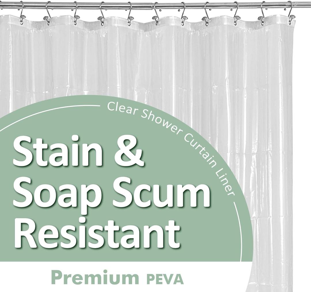 Barossa Design Plastic Shower Liner Clear - Premium PEVA Shower Curtain Liner with Rustproof Grommets and 3 Magnets, Waterproof Cute Lightweight Standard Size Bathroom Curtains - Clear, 72"W x 72"L