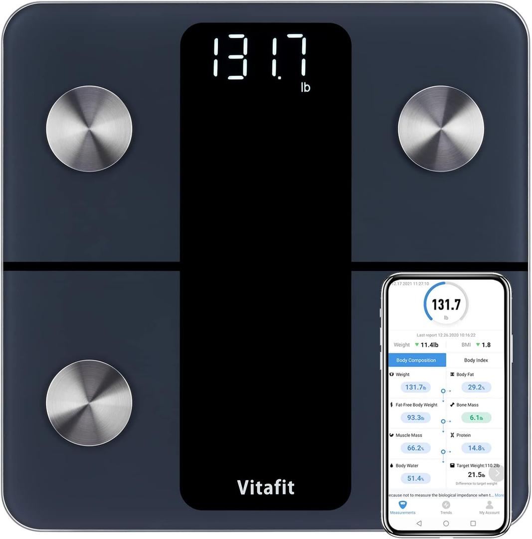 Vitafit Smart Scale for Body Weight, High Accuracy 0.1lb by Our Professional Factory Since 2001, Weight Scale App Sync 13 Body Composition with BMI, Body Fat and Muscle, 400lb, LED, Black