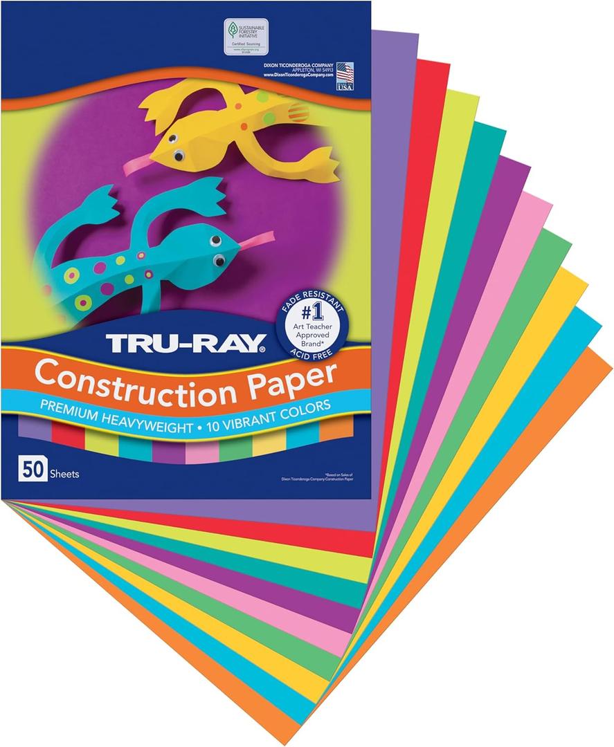 Tru-Ray Construction Paper, 10 Vibrant Colors, 9" x 12", 50 Sheets (Bright Color Assortment)
