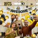 HTDZZI 50th Birthday Decorations Kit for Women Black Gold, 54Pcs Vintage 1975 Happy 50th Birthday Banner Sign Hanging Swirl Decor, Large 50 Foil Balloons, 50 Bday Party Backdrop Supplies(Pre-Strung