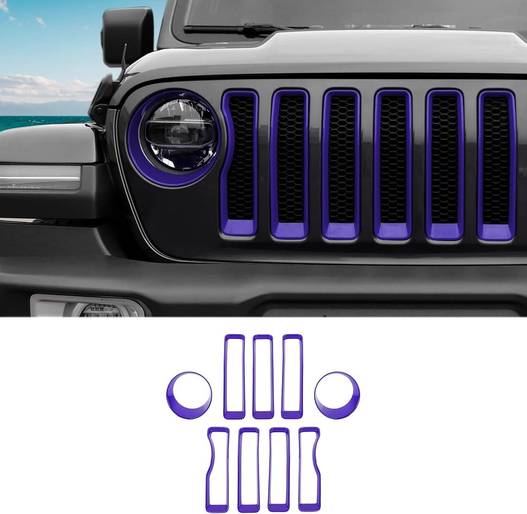 Grille Grill Insert+Headlight Turn Light Cover Compatible with 2018-2023 Jeep Wrangler JL JLU Sport/Sport S Only,Not for Sahara,Rubicon 4xe(Purple)