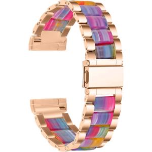 Stainless Steel Bands Compatible with fitbit Sense 2/Sense/Versa 4/Versa 3, Replacement Classic Metal Wristband for Men (01# Rose Gold with Rainbow)