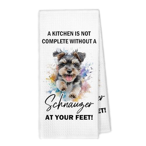XBBMGG Funny Schnauzer Dog Kitchen Towels, Schnauzer Gifts for Women Men Dish Hand Tea Towels, Funny Dog Mom Lovers Owner Gifts Decorative Towel for Kitchen Bathroom, 16x24 Inch