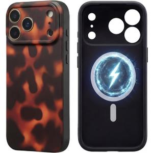 Magnetic for iPhone 17 Pro Max Tortoise Case [Compatible with MagSafe] [Full Camera Protection] Cute Leopard Matte Phone Cover for Women Girly - Tortoiseshell
