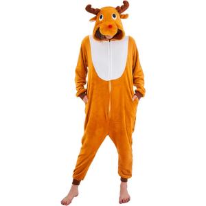 NEWCOSPLAY Unisex Adult Onesie Pajamas Animal One Piece Costume Cosplay Sleepwear (Large, Brown Reindeer)