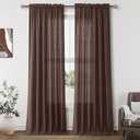 Guken Coffee Linen Curtains 84 Inch Length for Living Room Bedroom 2 Panels Set Rod Pocket Light Filtering Semi Sheer Window Curtains 52 Inch Width Boho Farmhouse Linen Drapes, W52xL84