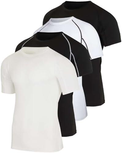 Real Essentials 4 Pack: Men's Short Sleeve Compression T-Shirt Base Layer Undershirt Athletic Top, XL