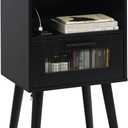 Labcosi Nightstand With Charging Station, Bedside Table w 2 AC outlets and 2 USB Ports, Night Stand With Open Shelf, 23.63" Nightstand w Drawer, Mid Century Modern Night Table for Bedroom(Black Color)